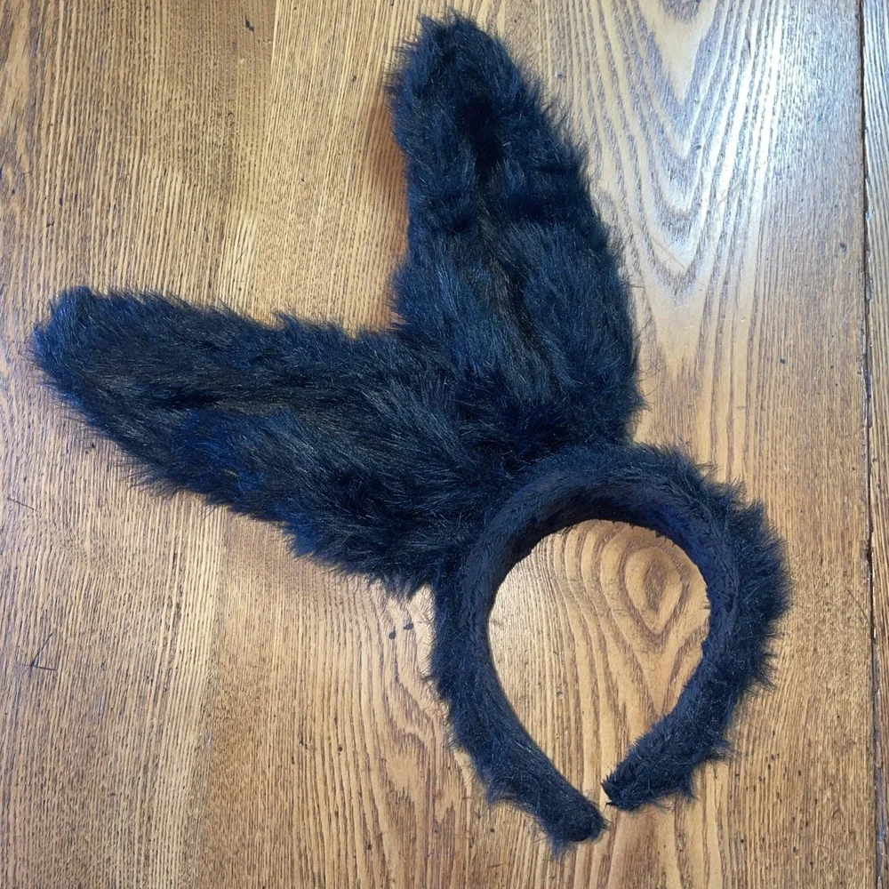 Black Rabbit off center ears headband furry satin Costume‎ Halloween